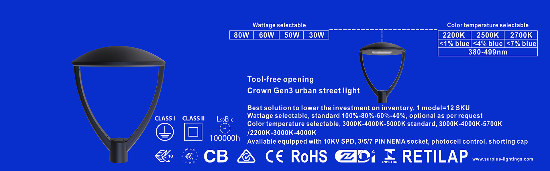 kwaliteit Eagle Gen4 195lm/W ENEC ENEC+ CB SAA Zhaga-D4i Straatlantaarn Fabriek